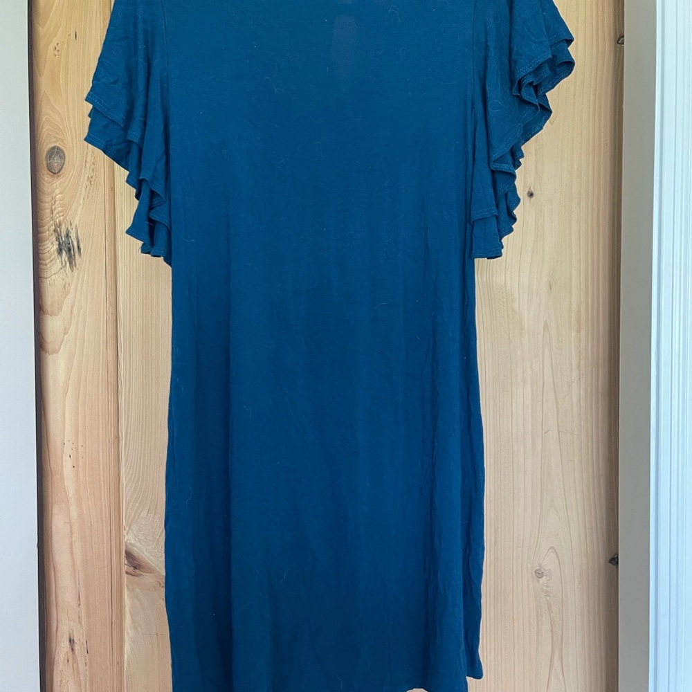 Alya Teal Blue Ruffle Sleeve Mini Dress